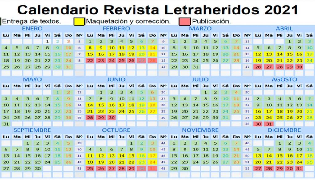 Calendario Revista Letraheridos 2021